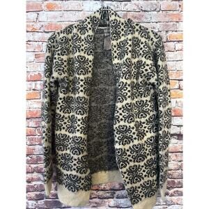 Black Tan Damask Moon Collection Cardigan Sweater Pockets Women’s size Large